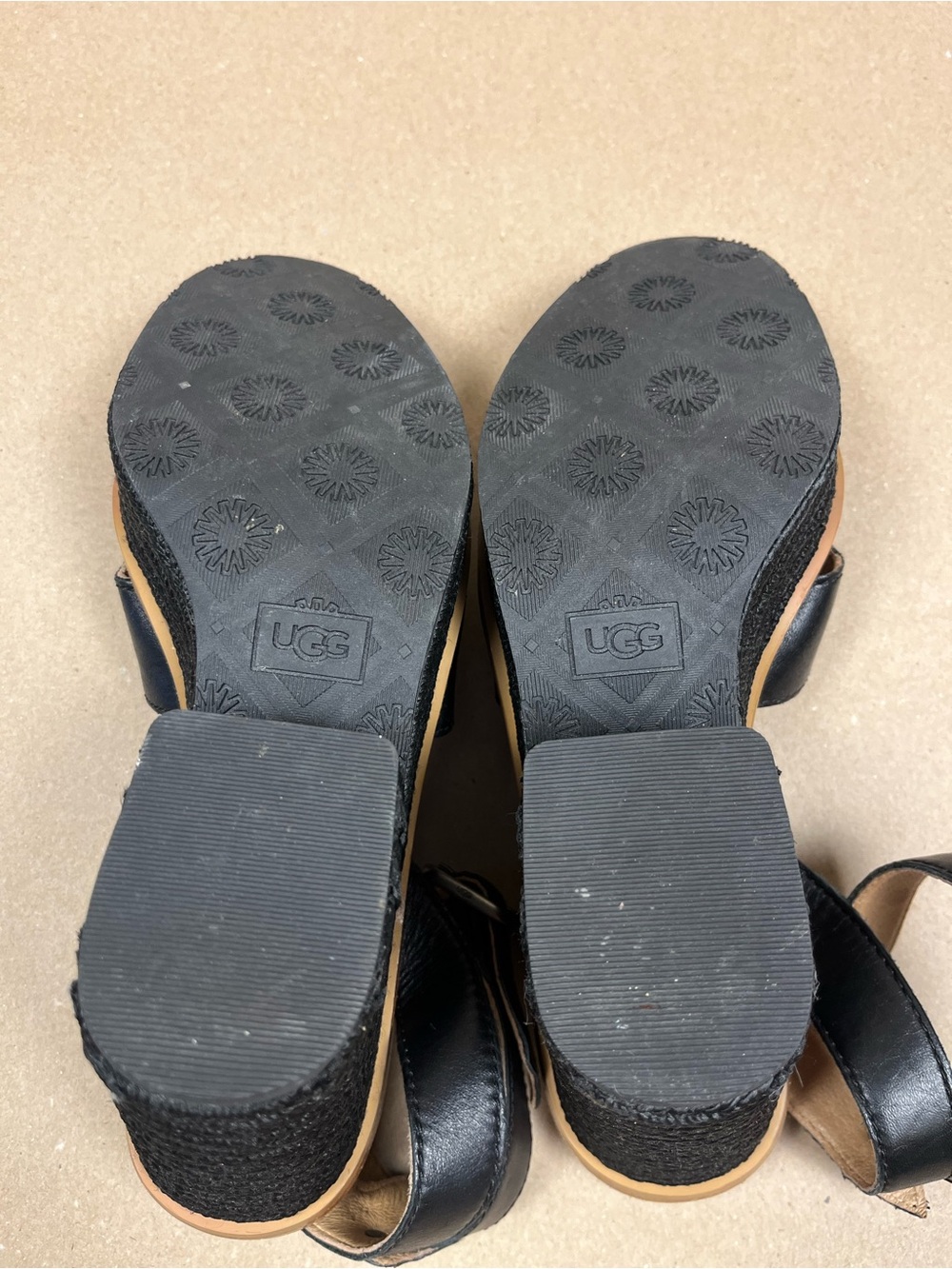 UGG Black Leather Platform Sandal Ankle Strap Rope Heel Size 8.5 Y2K Resort Wear - Picture 5 of 5